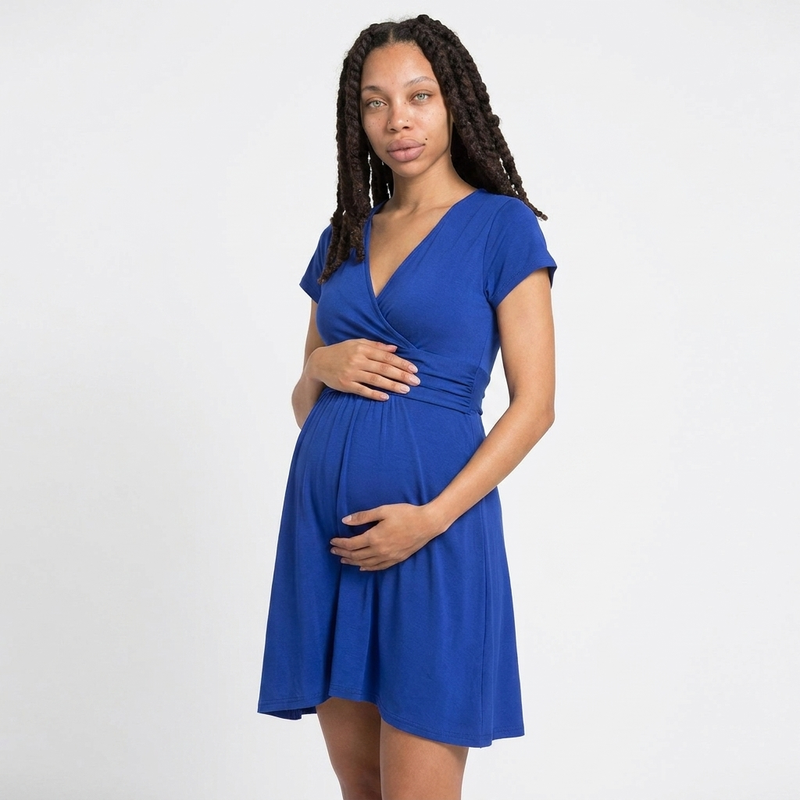 Deep V Bodycon Maternity Dress | Short Sleeve