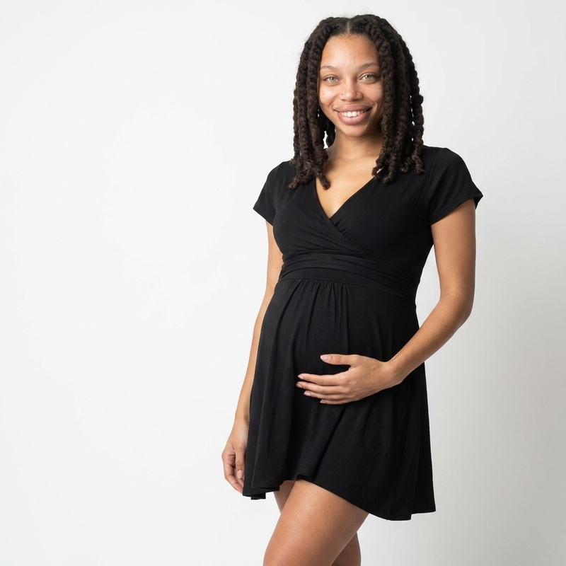 Deep V Bodycon Maternity Dress | Short Sleeve