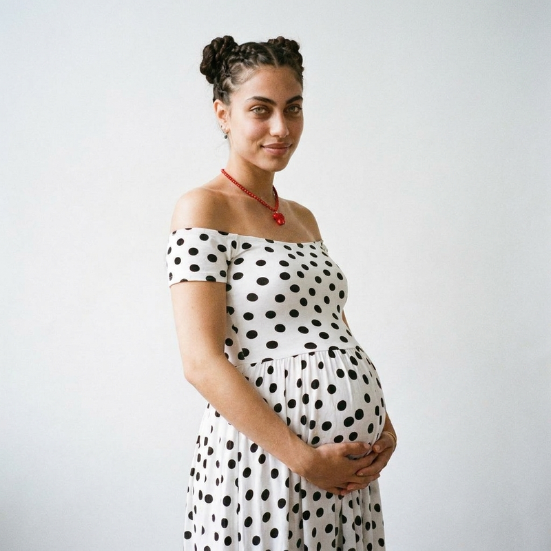Off-Shoulder Polka Maternity Dress | Retro Dots