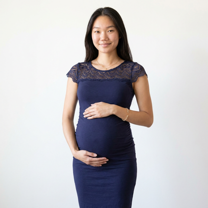 Lace Splice Mini Maternity Dress | Bump-Forward