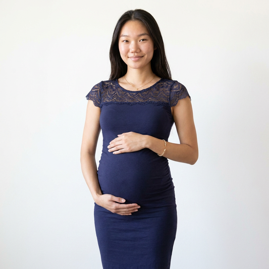 Lace Splice Mini Maternity Dress | Bump-Forward